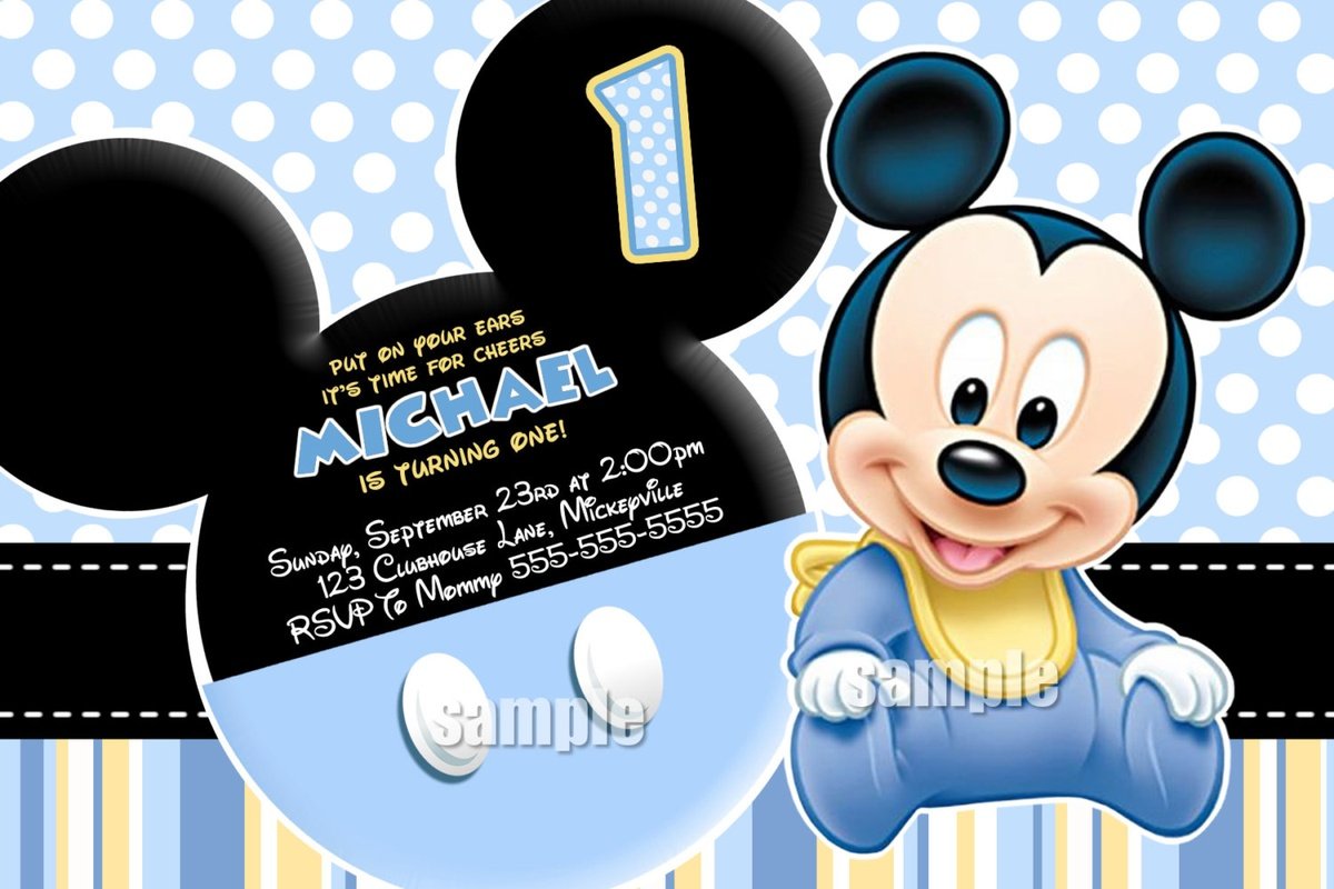 Mickey Mouse First Birthday Invitations Etsy â Birthday Card Ideas